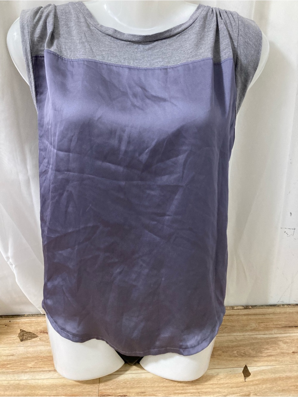 Mango Basics Gray & Lavender Mixed Media Sleeveless Blouse M